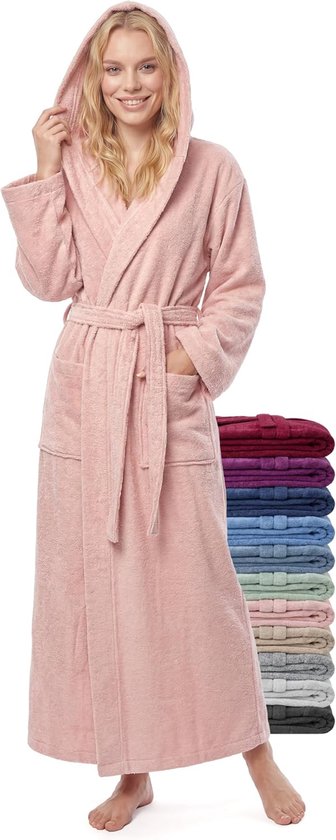 Badjas Extra Lang met Capuchon – 100% Katoen Badstof 380 g/m² – Sauna & Spa Ochtendjas, Enkel Lengte, Zacht en Absorberend, Maten S–XXL
