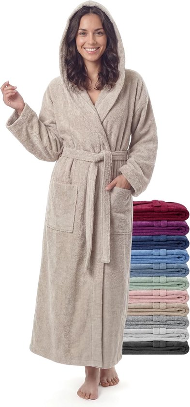 Badjas Extra Lang met Capuchon - 100% Katoen Badstof 380 g/m² - Sauna & Spa Ochtendjas, Enkel Lengte, Zacht en Absorberend, Maten S–XXL