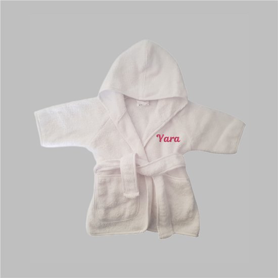 Badjas met naam - baby - wit - maat 98-110 - Kraamcadeau - Badstof - Geborduurd - gepersonaliseerd van Merkloos