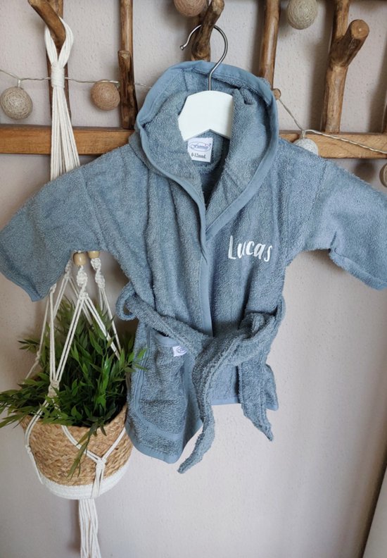 Badjas met naam 'grijs-blauw' diverse maten van Yoursurprise