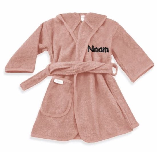 Badjas sandstone pink met geborduurde naam 0-12 mnd, van Merkloos