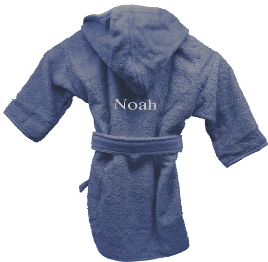 Badjas uni line 2-4jr - silk blue  - met GRATIS geborduurde naam van Merkloos