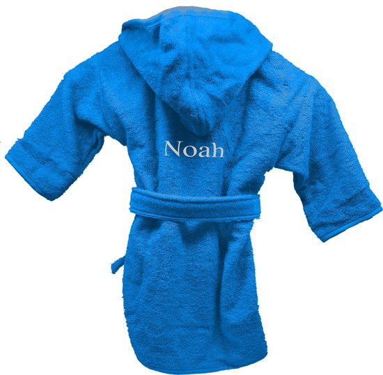 Badjas uni line 2-4jr - turquoise  - met GRATIS geborduurde naam van Merkloos