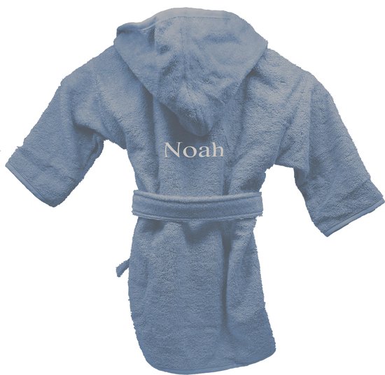 Badjas uni line 4-6jr - grey/blue - met GRATIS geborduurde naam van Merkloos