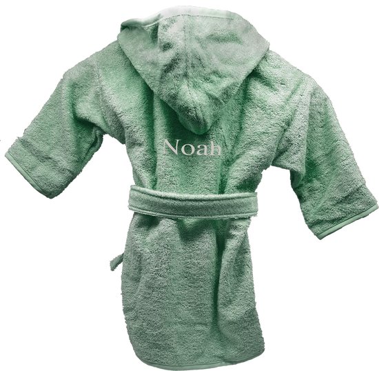 Badjas uni line 4-6jr - stone green  - met GRATIS geborduurde naam van Merkloos