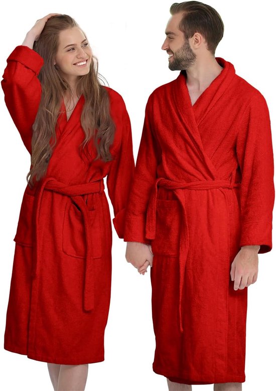 Badjas van badstof 100% katoen met capuchon - badjas voor heren en dames - maat XL rood