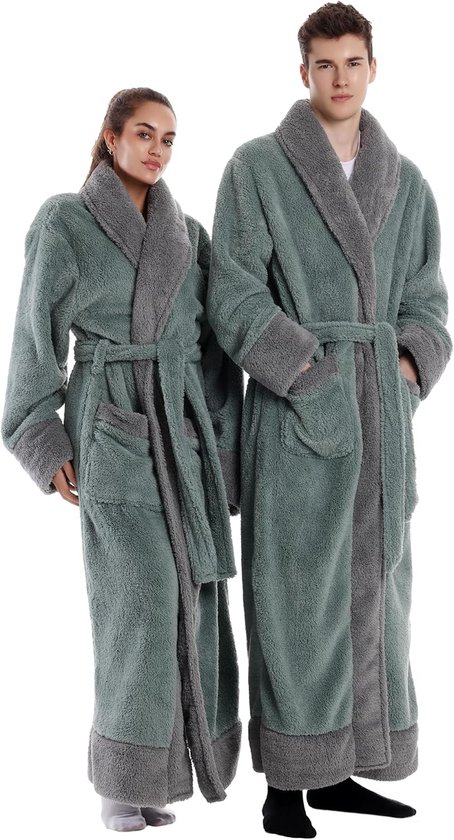 Badjassen Mannen en vrouwen Universeel Zacht flanel materiaal Extra grote zak ontwerp Een maat Als cadeau voor een vriendin Moeder Vriend (Mist Blue)