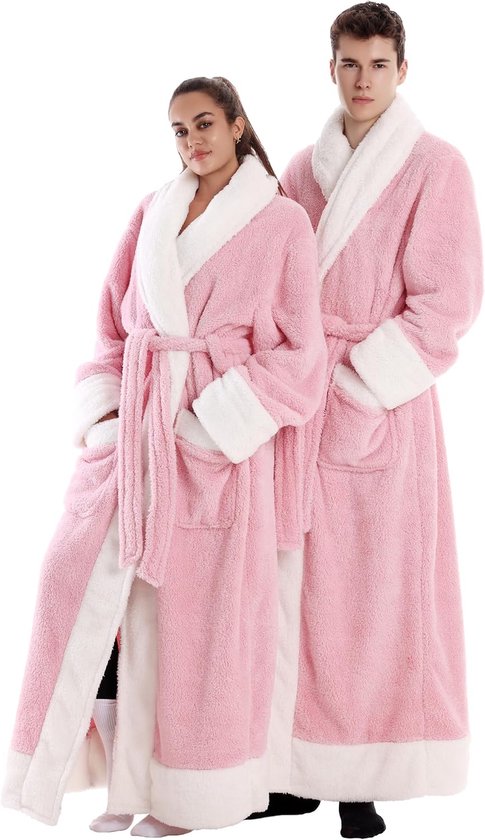 Badjassen Mannen en vrouwen Universeel Zacht flanel materiaal Extra grote zak ontwerp Een maat Als cadeau voor een vriendin Moeder Vriend (Pink)