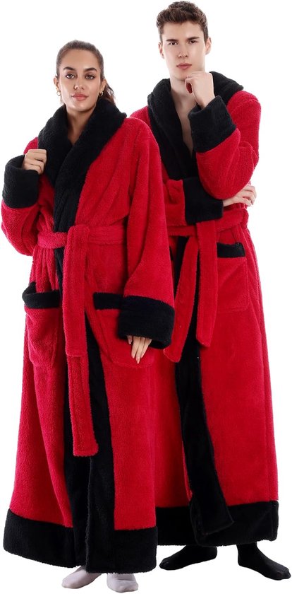 Badjassen Mannen en vrouwen Universeel Zacht flanel materiaal Extra grote zak ontwerp Een maat Als cadeau voor een vriendin Moeder Vriend (Red)