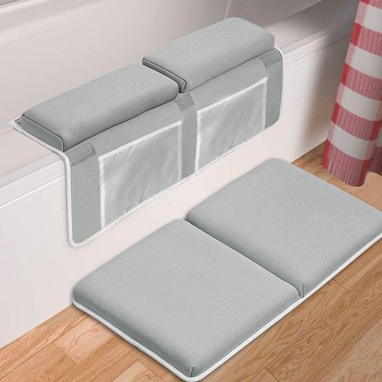 Badje Knieler Pad - Elleboogsteun Set - Babybadje Comfort - Met Speelgoed Organizer - 15 Inch Dik - Lichtgrijs