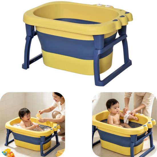 Badkuip - babybadkuip - kleine badkuip - opvouwbare badkuip - met antislippootjes - grote inhoud - draagbaar - duurzaam - badkameraccessoires - geschikt voor kinderen, badkamer, wassen (blauw, 75,3*43 cm)