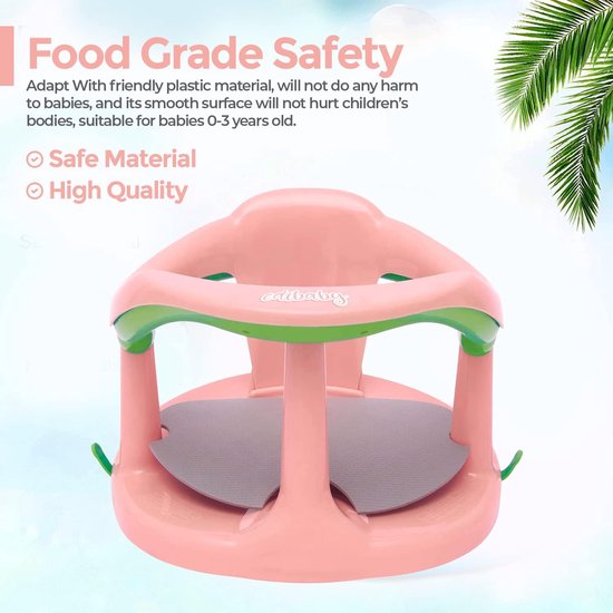 Badkuipstoel voor baby's, met 4 zuignappen, antislip, met armleuningen en hoge rugleuning voor baby's van 6 tot 24 maanden, belastbaar tot 30 kg (roze) van ATopoler