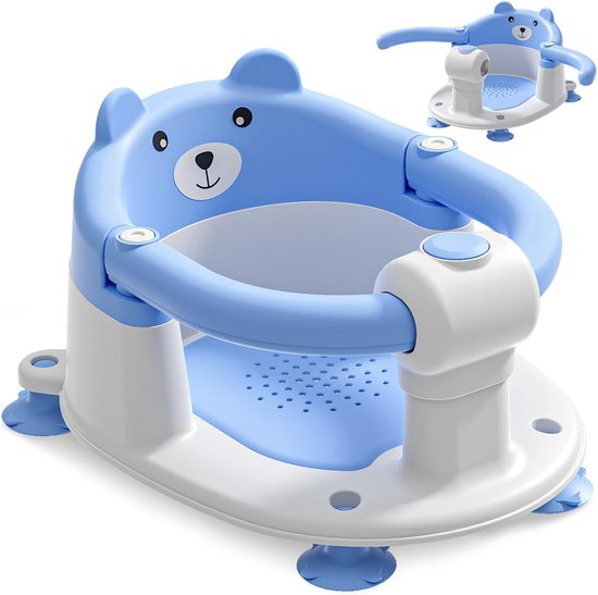Badkuipzitje voor kinderen vanaf 6 maanden, antislip badzitje met 4 zuignappen en babykussen, draagbare douchestoel voor douche of bad, blauw