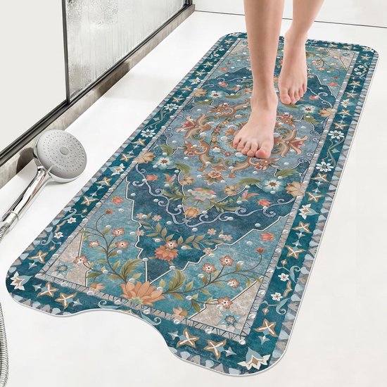 Badmat Antislip - Douchemat Sneldrogend - Veilig Douchen - Extra Lange Lengte - 40 cm x 100 cm - Blauw