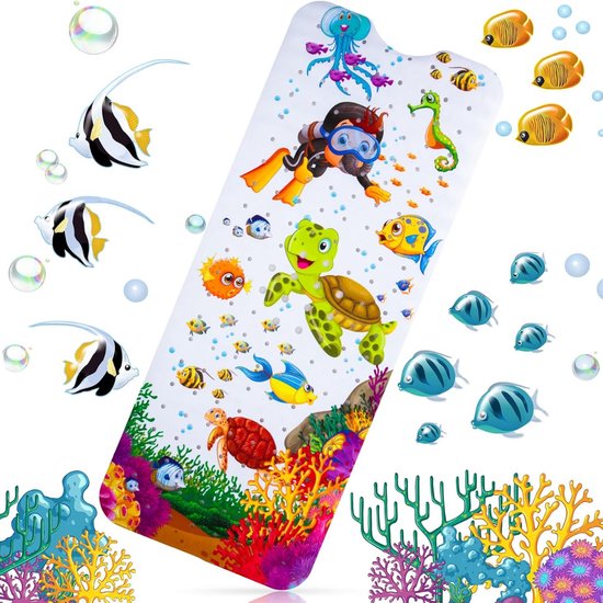 Badmat kind en baby - duiker schildpad vissen oceaan onderwater - grote mat anti slip - antislip baby's kinderen - antislipmat - kinderbadmat babybadmat douchemat douche badkamer - groot - wasbaar van Merkloos