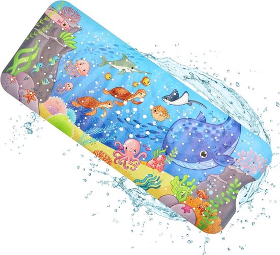 Badmat kind en baby - oceaan walvis koraalrif vissen octopus onderwater - grote mat anti slip - antislip baby's kinderen - antislipmat - kinderbadmat babybadmat douchemat douche badkamer - groot - wasbaar van Evolora