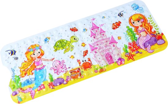Badmat kind en baby - oceaan zeemeermin prinsessen vissen schelpen kasteel schildpad octopus onderwater prinses zeemeerminnen - grote mat anti slip - antislip baby's kinderen - antislipmat - kinderbadmat babybadmat douchemat douche badkamer - groot - van Merkloos