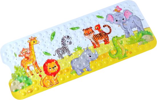 Badmat kind en baby - safari olifant giraf zebra neushoorn leeuw aap tijger - grote mat anti slip - antislip baby's kinderen - antislipmat - kinderbadmat babybadmat douchemat douche badkamer - groot -wasbaar van Merkloos