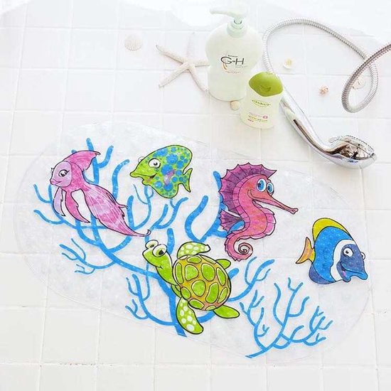 Badmatje - Antislip - Kinder Antislip mat Bad / Douche - Voor kinderen en baby's - mat voor in bad - mat voor in douche - douchemat met zuignappen - 69 x 39 cm - Koraalvissen van Dushy.