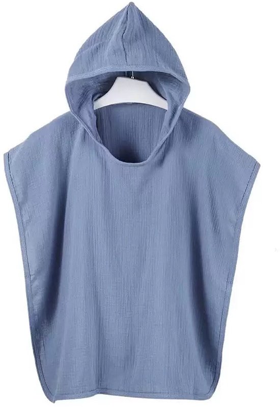 Badponcho Blauw | 100% Katoen | Zacht en Licht | Met Capuchon | 76 x 76 cm | Peuter | Kind