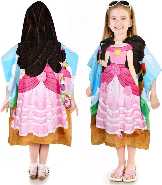 Badponcho Meisjes - Badjas Handdoek - Na het zwemmen - Met capuchon - 60 x 59 cm - Roze