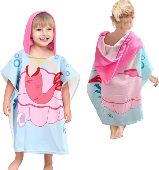 Badponcho met capuchon, kinderponchohanddoek, strandhanddoeken met capuchon voor baby's, cartoon absorberende strandhanddoek voor kinderen, kinderbadhanddoek met capuchon voor strandzwemdouche (zeemeermin 2) van Generies
