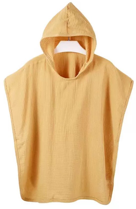 Badponcho Okergeel | 100% Katoen | Zacht en Licht | Met Capuchon | 76 x 76 cm | Peuter | Kind