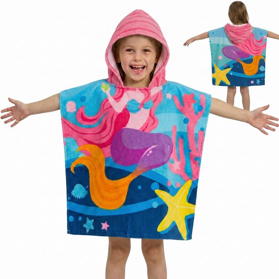 Badponcho - Poncho Handdoek - Zeemeermin - Zomer Badcape - Omslagdoek - Handdoek Met Capuchon - Strandhanddoek - Polyester - Meisje - Kinderen - Kinder - Peuter - Kleuter - Vanaf 3 jaar