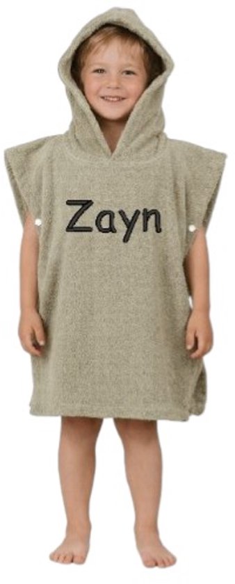 Badponcho taupe met geborduurde naam
