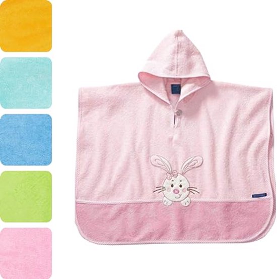 Badponcho voor Kinderen van 1-3 Jaar - 100% Katoen - Roze met Konijnenborduurwerk