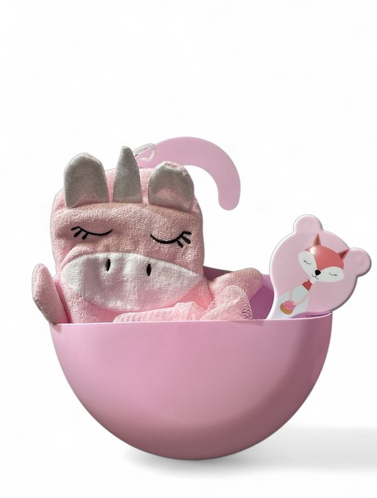 Badset Kinderen - Inclusief Wasmand-, Wasdoekje, Spons & Borsteltje- Perfect voor Peuters en Baby's- Roze van Merkloos