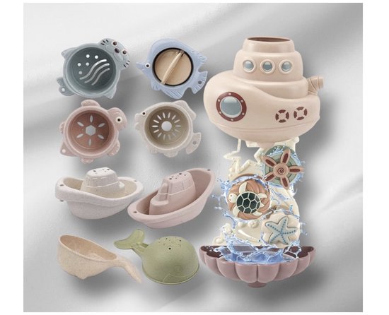 Badspeelgoed 1 Jaar, Peuter Bad Speelgoed 1 Jaar 2 3 Jaar voor Jongens en Meisjes, Kinderen Peuter Cadeau 1 2 Jaar Baby Speelgoed 12 Maanden met Zee Dieren Draaiende Tandwielen en Bekers van Badspeelgoed.