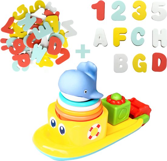 Badspeelgoed - Waterrad bad speelgoed boot + Foam badletters - Badspeeltjes - 2 stuks van Toi-Toys