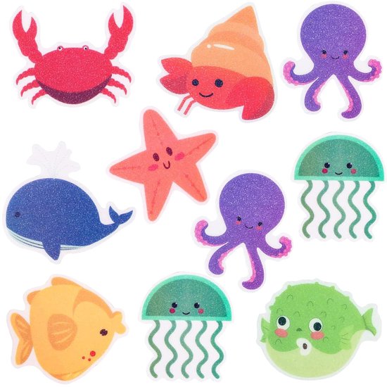Badstickers Zeedieren - Antislip Pads - Veilige Douche - PEVA Materiaal - 10 Stuks - Kleurrijk