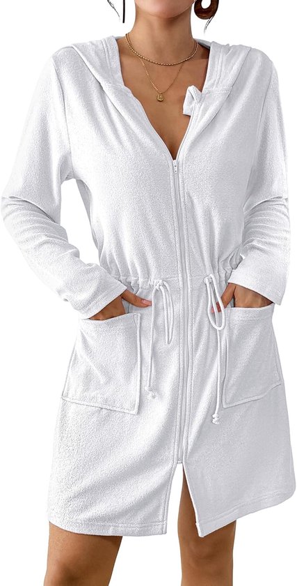 Badstof Cover Up - Vrouwen Zip Up Lange Mouw Badpak Coverup Hooded Badjassen met Zakken