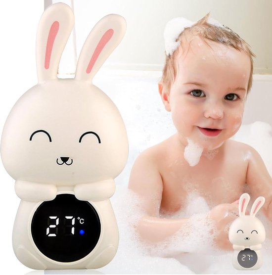 Badthermometer voor baby's konijnvorm, digitale waterthermometer met LED-display en waarschuwingslicht, kinderveilig voor badkuip