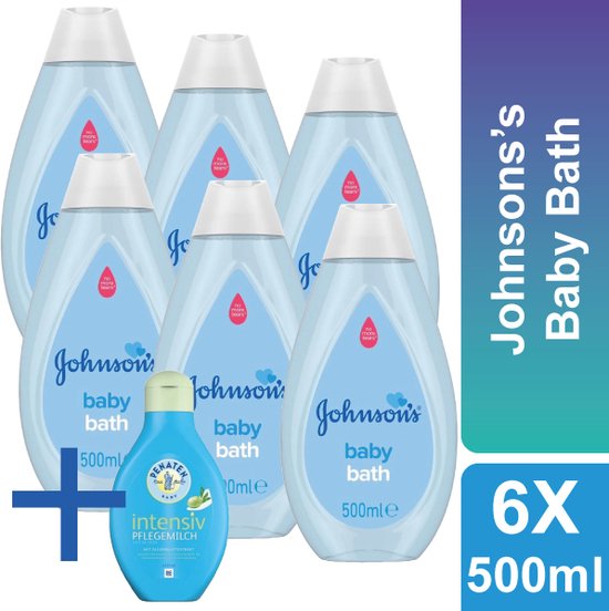 Badzeep voor Baby's - Johnson's - Baby Bath - Inclusief 40 ml Baby Bodymilk - 6 x 500 ml - Mild voor de Ogen - Extra Zacht - No More Tears - voor de Gevoelige Huid - Voordeelverpakking van Johnson's