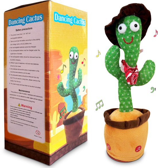 Bailanta® Dansende Cactus - Pratende Cactus - Kinder Speelgoed - Interactieve Knuffel - Nederlandse Handleiding - Pratende Knuffel – Cactus Speelgoed – USB Opladen – Geeft Licht – Met Cowboy Outfit – 120 Liedjes - Zingende Cactus - Perfect Cadeau
