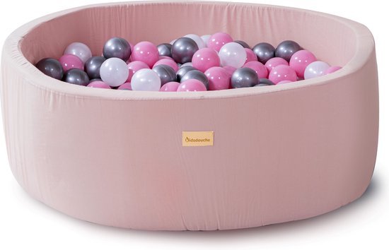 Ballenbak Baby Roze - Speelgoed 1 jaar, 2 jaar, 3 jaar - Ballenbad 100% KATOEN - Ballenbakken - Kidsdouche - BPA vrije ballen 250 stuks Ø 7 cm - Roze, Zilver, Parelmoer van Merkloos