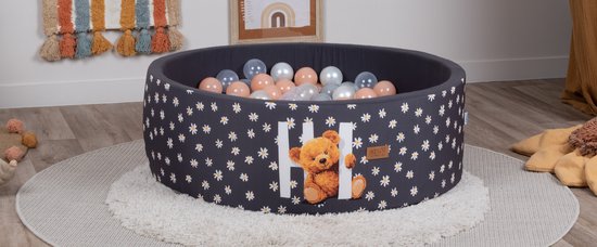 Ballenbak Baby - Speelgoed 1 jaar, 2 jaar, 3 jaar - Hi Beer Ballenbad - Ballenbakken - Gomoor - 100% Katoen en BPA vrije ballen 200 stuks Ø 7 cm - Ballen Licht Orange, Zilver, Parel en Parelmoer van Merkloos