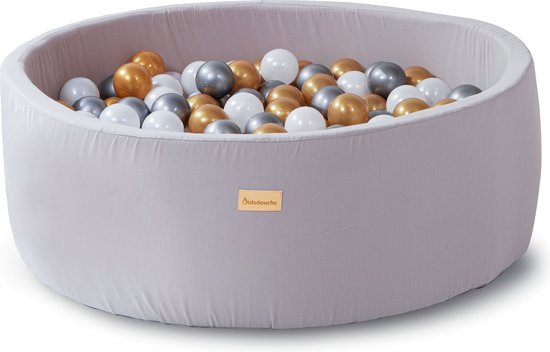 Ballenbak Baby Taupe Grijs - Speelgoed 1 jaar, 2 jaar, 3 jaar - Ballenbad 100% KATOEN - Ballenbakken - Kidsdouche - BPA vrije ballen 200 stuks Ø 7 cm - Goud, Zilver, Parelmoer van Merkloos