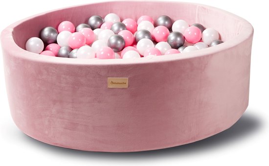Ballenbak Baby Velvet Licht Roze - Speelgoed 1 jaar, 2 jaar, 3 jaar - Ballenbad Superzacht - Ballenbakken - Kidsdouche - BPA vrije ballen 250 stuks Ø 7 cm - Babyroze, Zilver, Parelmoer van Kidsdouche
