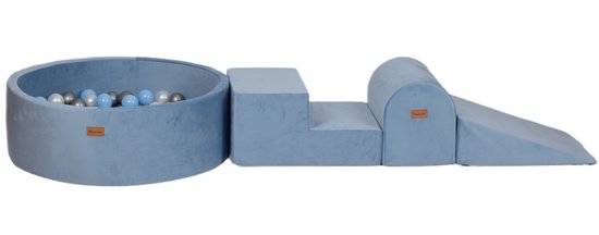 Ballenbak en Speelset Baby - Speelgoed 1 jaar, 2 jaar, 3 jaar - Velvet Blauw - Playground met Ballenbad - Ballenbak Baby Blauw Velvet - Ballenbakken - Kidsdouche - BPA vrije ballen 200 stuks Ø 7 cm - Blauw, Zilver, Parelmoer van Merkloos