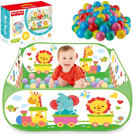 Ballenbak Incl 40 Stuks Ballenbak ballen - Dieren trein print - Ballenbak met 40 ballen voor ballenbak van Merkloos