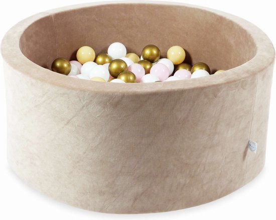 Ballenbak velvet beige - 90x40 cm - 300 ballen - wit, baby roze, beige, goud van Velvet Ball Pit