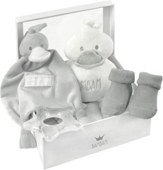 BamBam Cadeaudoos Eend, bijtring ster, sokjes - Grijs - Baby cadeau van Merkloos