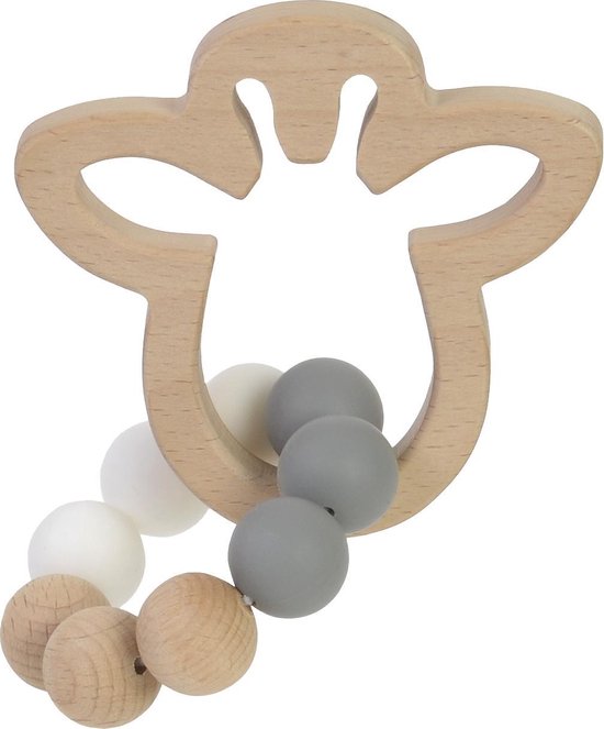 BamBam Eco-vriendelijk houten Bijtring Giraffe - Wit - Baby cadeau van BamBam