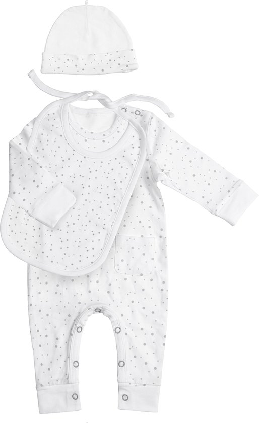 BamBam Kledingset van organisch katoen - Babypakje, mutsje en slab - Wit - Baby cadeau van BamBam