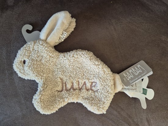 Bambam recycled rabbit tuttle beige met geborduurde naam/gepersonaliseerd van Merkloos