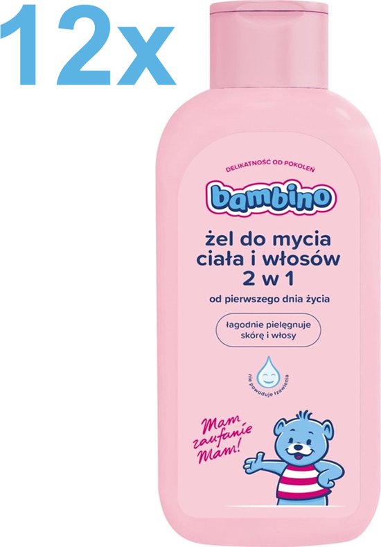 Bambino - 2in1 Body & Hair Wash Gel - Douchegel & Shampoo - 12x 400 ml - Voordeelverpakking van Bambino